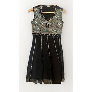 Vtg Womens Small Black Dress Whimsigoth Dark Fairy Flapper Sequin Beaded    Ff